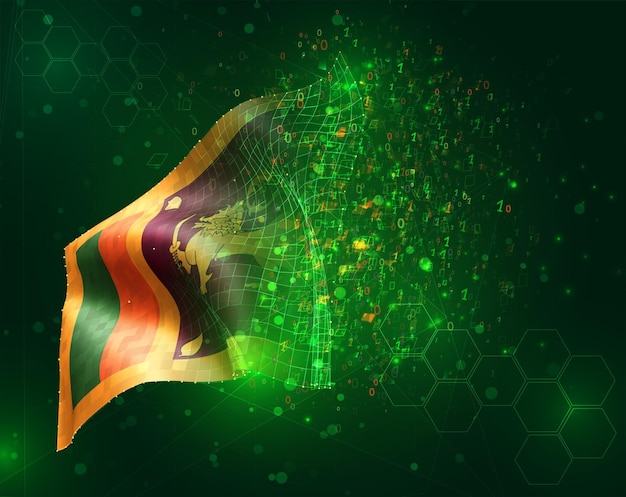 Sri Lanka, vector 3d flag on green background with polygons and data numbers