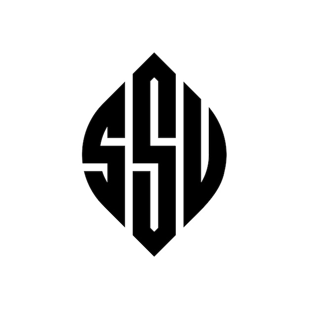 SSU circle letter logo design with circle and ellipse shape SSU ellipse letters with typographic style The three initials form a circle logo SSU Circle Emblem Abstract Monogram Letter Mark Vector