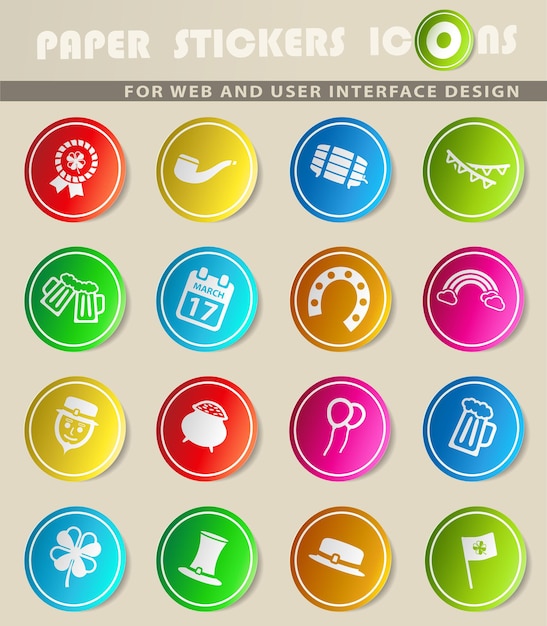 St Patricks day vector icons on colored paper stickers