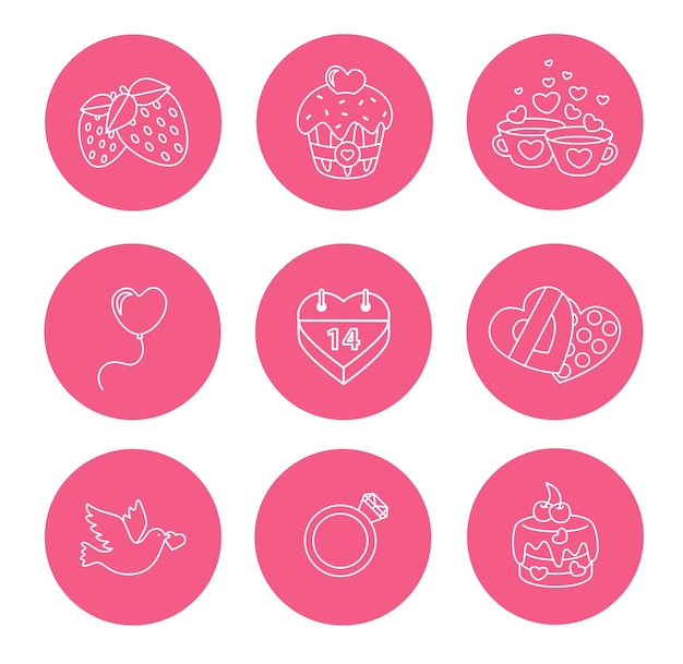 st valentine day icons thin line style flat design
