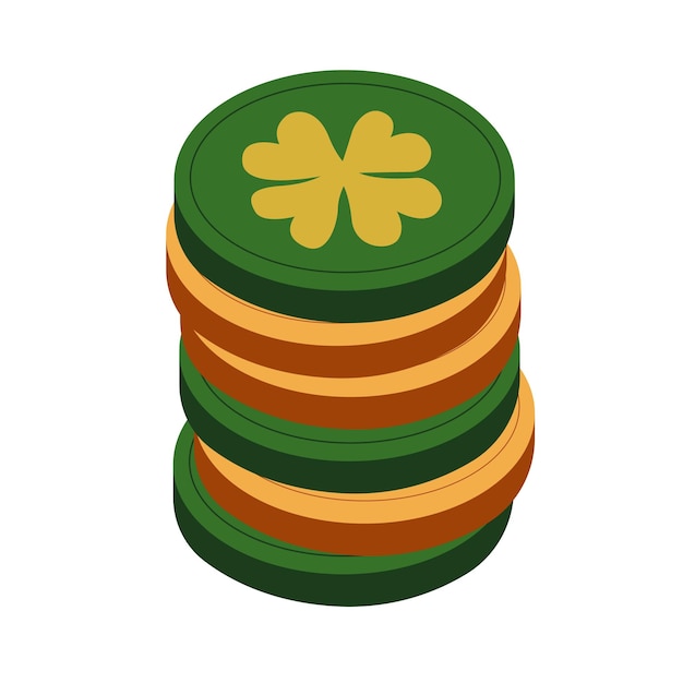 stacked coins featuring clover designs in various colors create a playful representation
