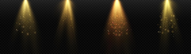 stage light and gold glitter with the effect of golden rays rays and sparkling dust falling