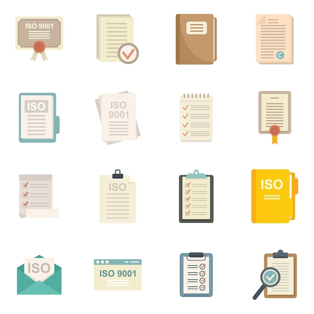 Standard icons set flat vector Iso certified