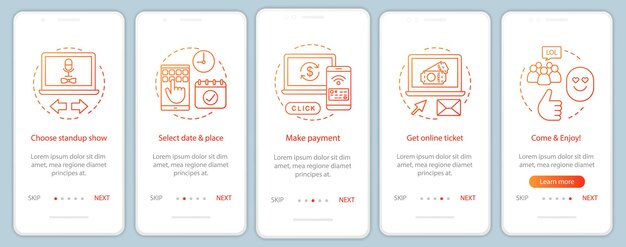 Standup onboarding mobil app side skærm vektor skabelon