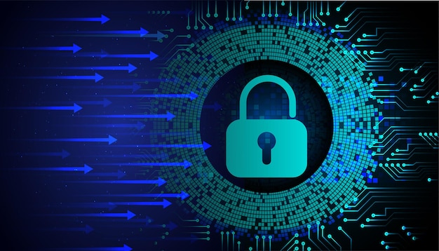Stängt hänglås på digital bakgrund, cybersäkerhet