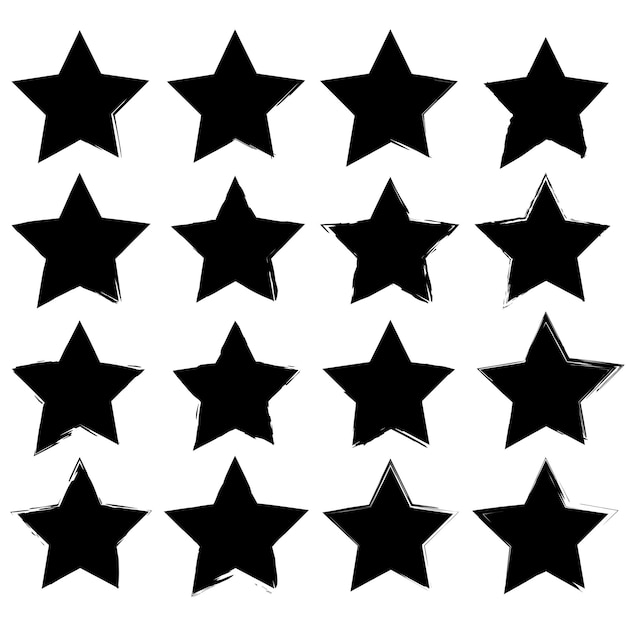 Star brush. Set icon of hand-drawn stars. Black stars. Vector illustration. EPS 10.