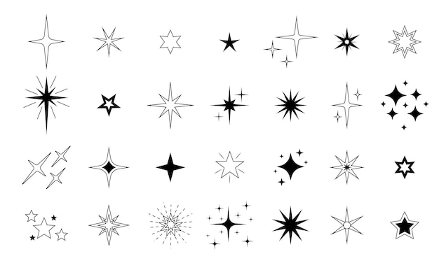 Star icon Premium quality favorite shiny and sparkle pictogram blink glitter and glowing symbol Vector night sky decorative boho elements isolated set