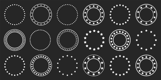 stars of various sizes arranged in a circle round frame border black star shape simple symbol