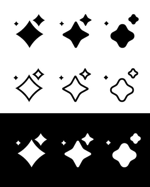 Stars set Black and white star icon