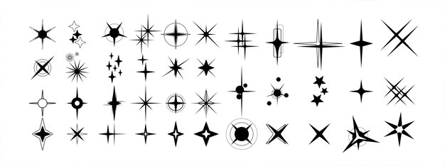 Stars Vector Set of black sparkle icon on white background Magic effect elements for decorative
