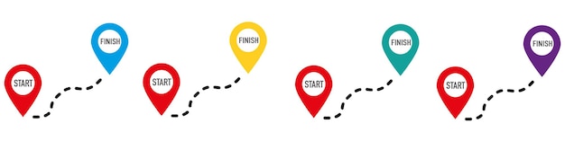 Start and Finish. Location pointer icon set. Map pins set. Location symbols collection. EPS 10