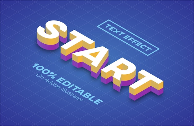 Start Isometric Text Effect isolated on blue