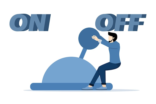 starting or pioneering a business with a businessman pulling the switch lever to turn it on