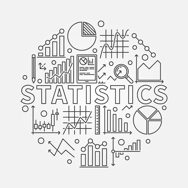 Statistik ämne vektor illustration i tunn linje stil
