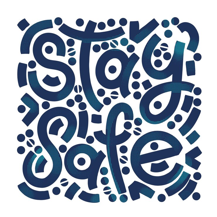 Vektör stay safe lettering composition vector modern motivational typography bright bold lettering card sticker banner or poster