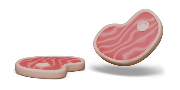 Steak in realistic style Piece of meat in different positions