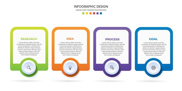 Steg affärsdatavisualisering tidslinje process infografik mall design med ikoner