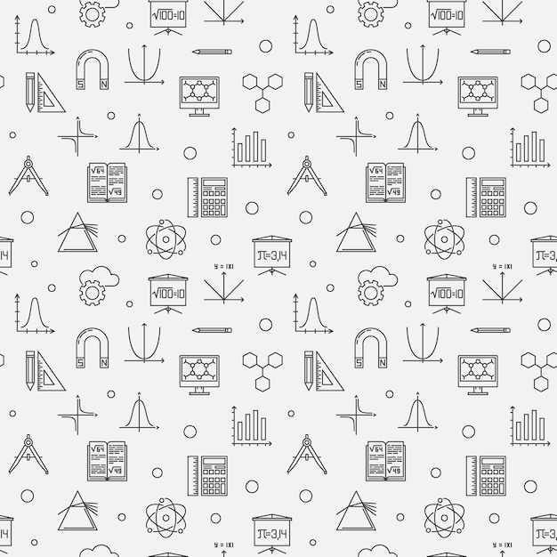 STEM education vector minimal outline seamless pattern