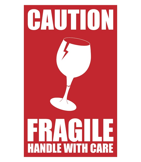 Sticker label isolated vector design of fragile easy to break package handle with care in red