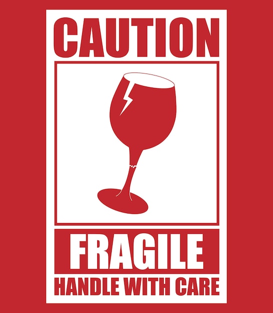 Sticker label isolated vector design of fragile easy to break package handle with care in red