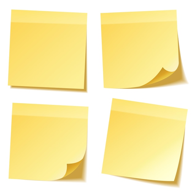 Sticky note with shadow isolated on transparent background set yellow paper message on notepaper