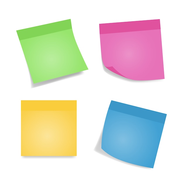 Sticky notes. Four colorful sheets of note papers isolated 