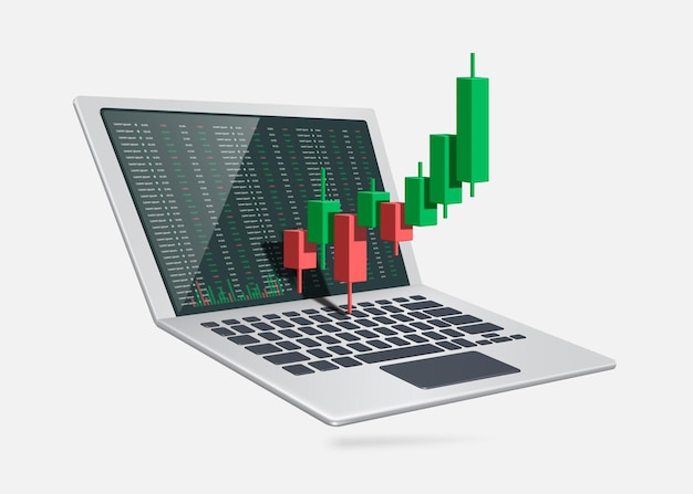 Stock Chart or Cryptocurrency Chart uptrend from red to green and profitable on laptop computer
