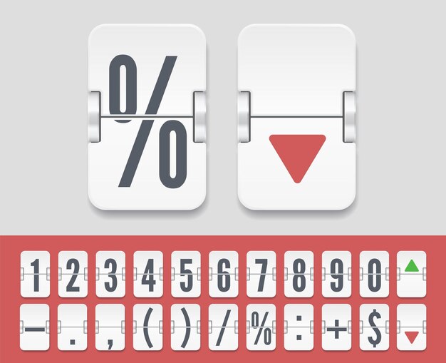 Stock exchange vector mechanic board White analog flip airport board countdown timer Flip number and symbol scoreboard
