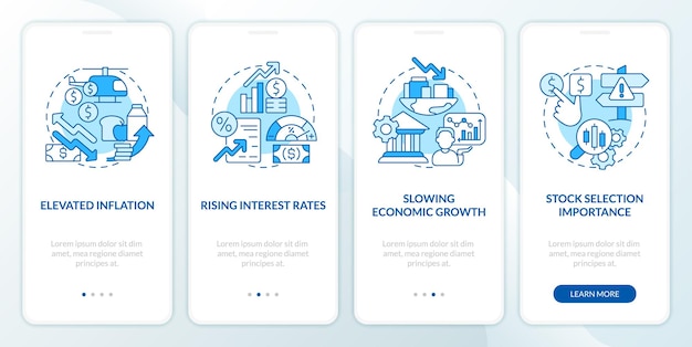 Stock market trends blue onboarding mobile app screen
