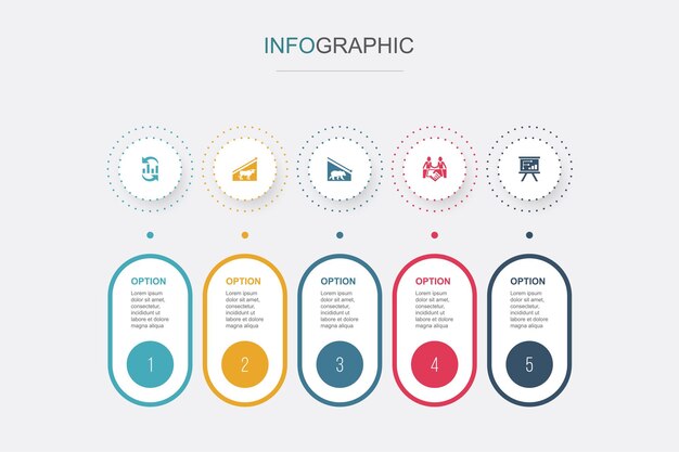 Stock trading bull market bear market deal market strategy icons Infographic design template Creative concept with 5 steps