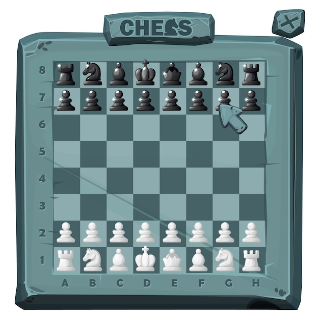 Stone Chess board and set chess figures for 2D game UI