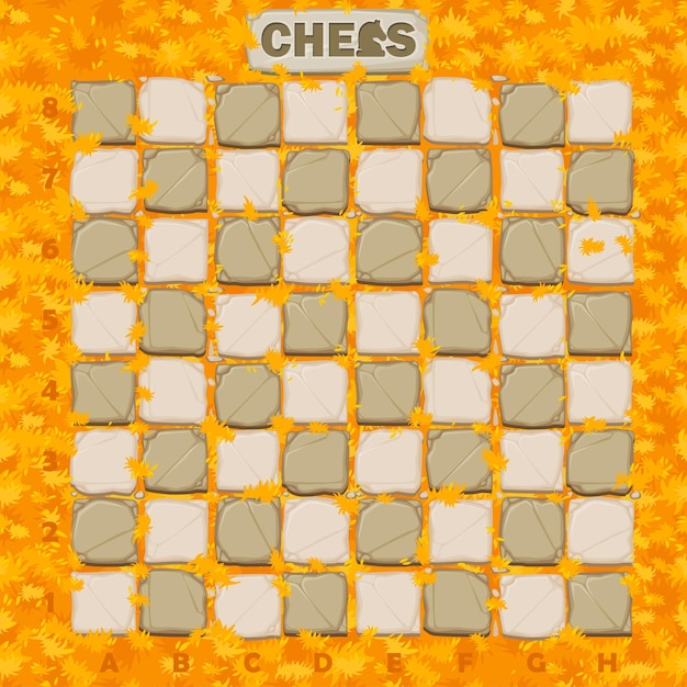 Stone chessboard on a background of autumn leaves