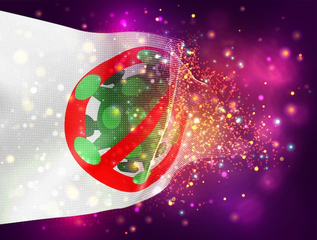 Stop virus and disease, vector 3d flag on pink purple background with lighting and flares