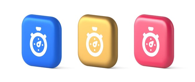 Stopwatch button timer speed time accuracy measure application panel interface 3d realistic icons