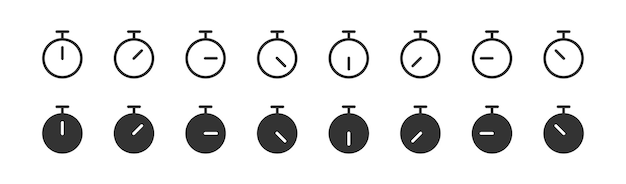 Stopwatch clock icon set Deadline clock symbol Minute and second measurement illustration in vector flat
