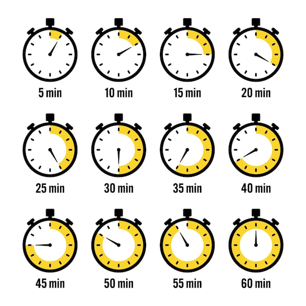 Stopwatch icons colorful simple chronometer time counter with dial countdown timer showing hours and