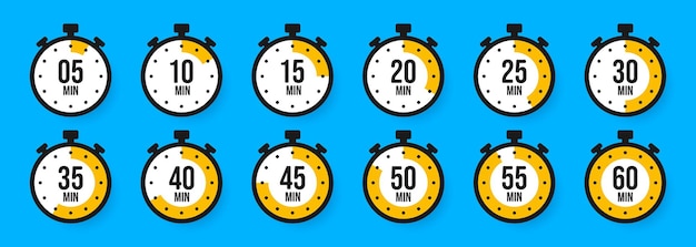Stopwatch icons colorful simple chronometer time counter with dial countdown timer showing hours and