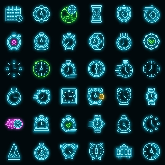 stopwatch icons set. outline set of stopwatch vector icons neon color on black