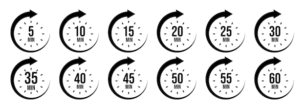 Stopwatch icons with pointer arrow chronometer time counter with dial countdown time hours and
