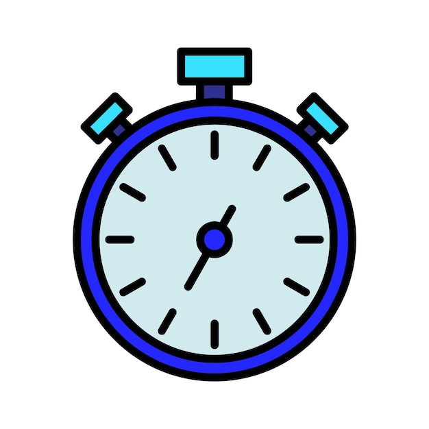 Stopwatch set icon Timer clock countdown digital display blue outline black hands timekeeping precision measurement racing fitness punctuality schedule alert urgency control efficiency