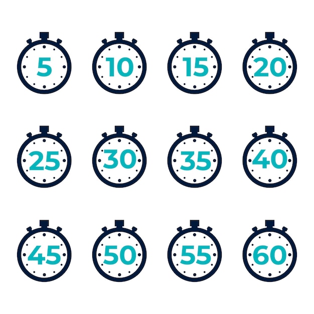 stopwatch timer cartoon style icon set