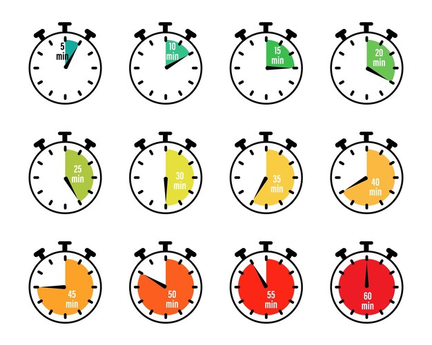 Stopwatch timer clock vector symbol set on white background colored Stopwatch