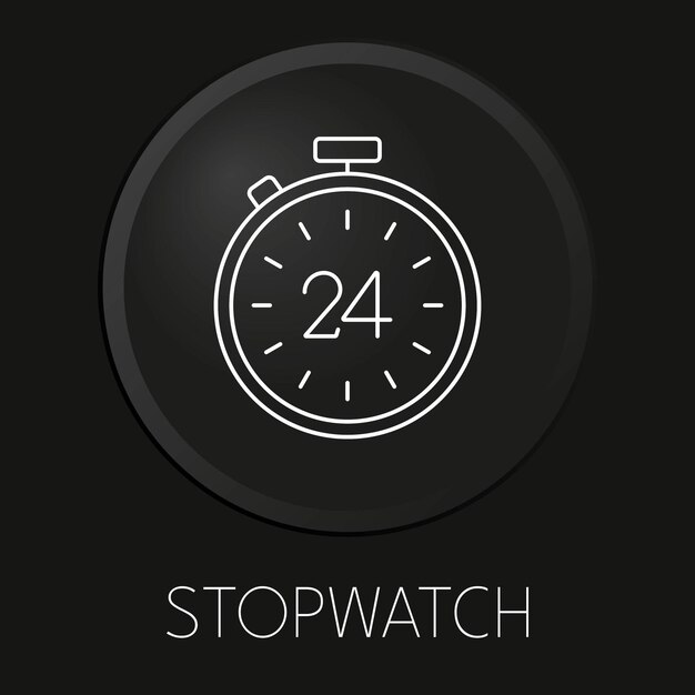 Stopwatch vector line icon on 3D button isolated on black background Premium Vector
