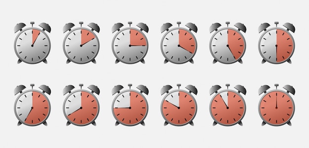 Stopwatch with different time. Timer icons set.