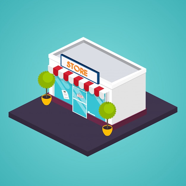 Store isometric facade. illustration of store building. Ideal for business web publications and graphic design. Flat style illustration.