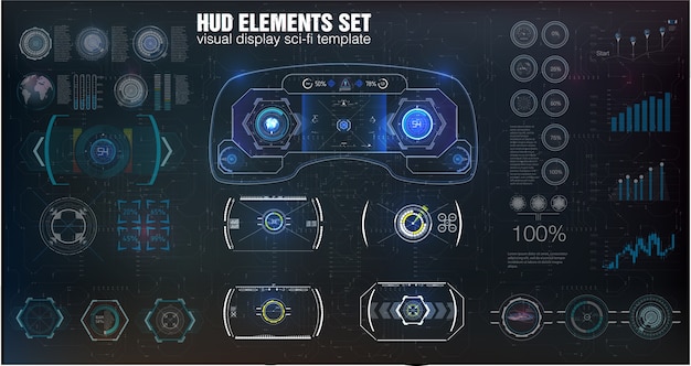 Stort set hud-element, grafik, displayer, analoga och digitala instrument, radarskärmar.