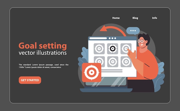 Strategically planning goal setting on a digital dashboard enthusiastic man aligns targets ensuring