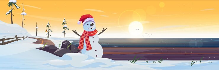Vektor street view with river and snowman