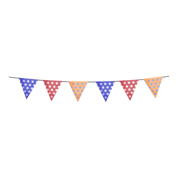 String of colorful triangle flags hanging on a line