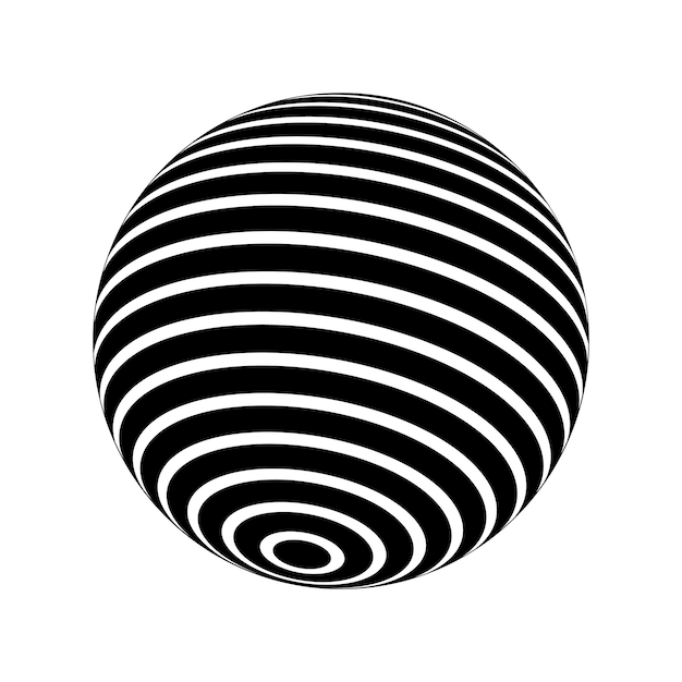 striped 3d sphere ball model spherical shape with concentric black and white circles pattern